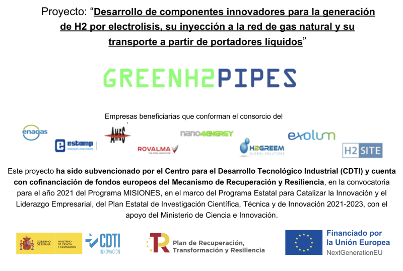 El Centro para el Desarrollo Tecnológico Industrial (CDTI) subvenciona el proyecto GREENH2PIPES